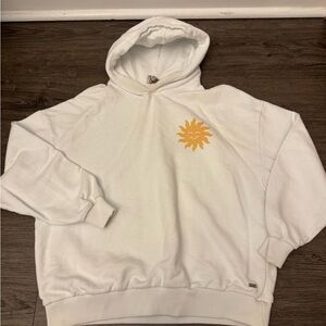 Pull&Bear White Hoodie with Gold Sun Design